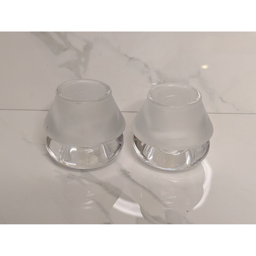 Crate and Barrel Luna Votive Candle Holder Set 2 Frosted Clear Glass 488-062
